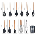 Kit Jogo de Cozinha Silicone, Utensílios e Copo Suporte para Cozinheiro Cabo de Madeira MasterChef